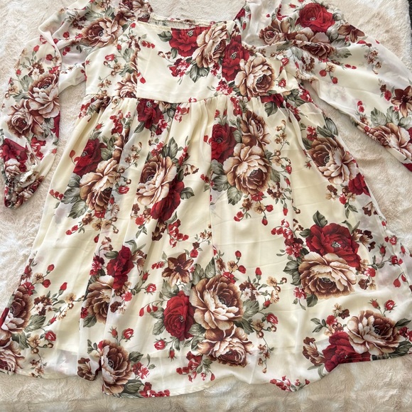 SHEIN Floral Lined Mini Dress - Red and Cream - Picture 3 of 5